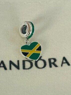 Pandora Jamaica Flag Charm Heart Bead Charm Travel Pendant S925 Sterling Silver